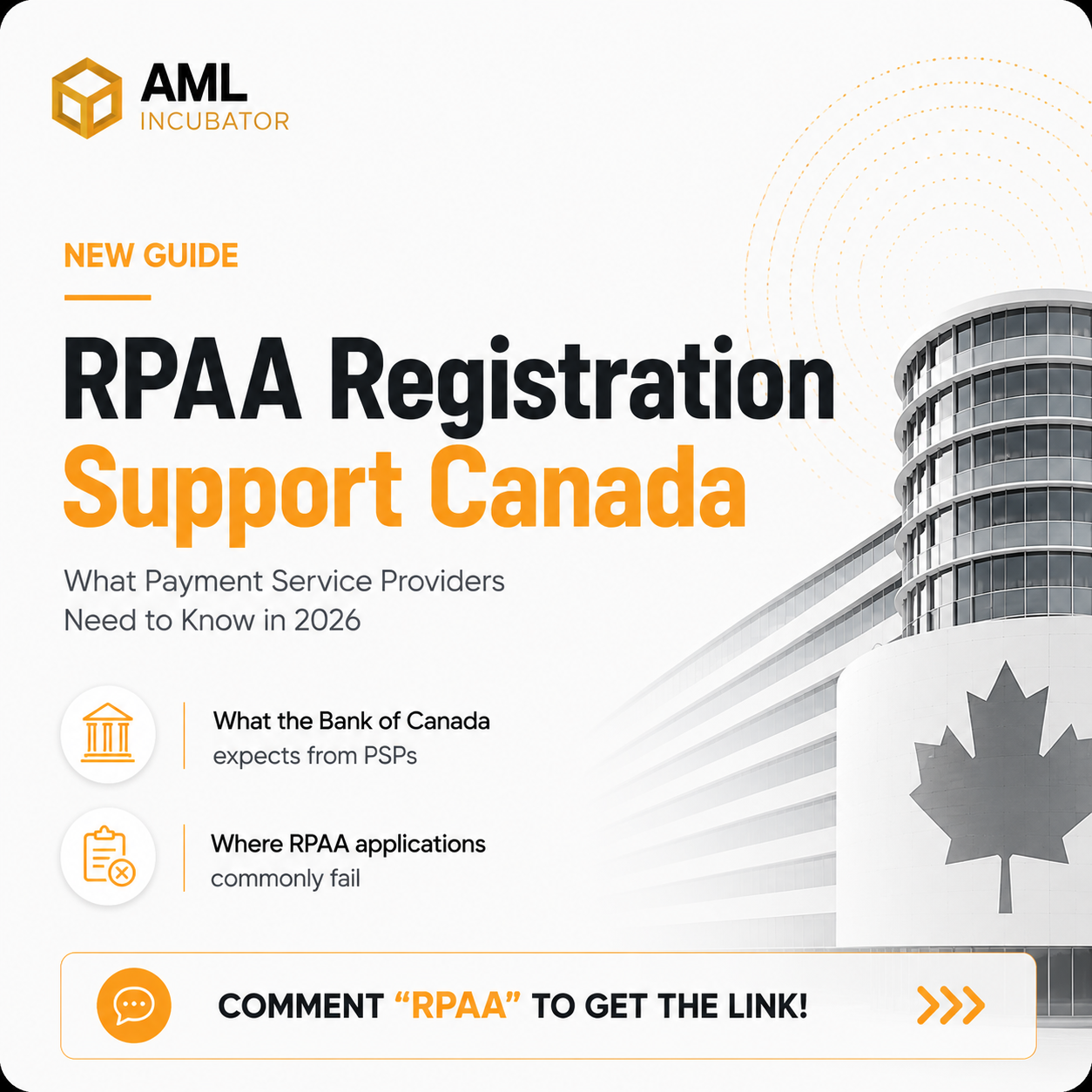 Diagram showing the RPAA registration process and compliance requirements for payment service providers in Canada