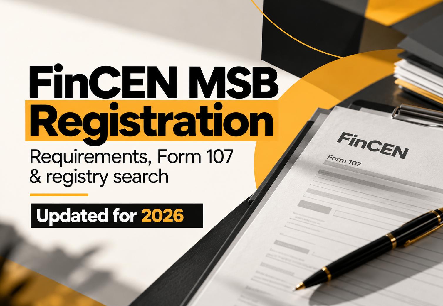 FinCEN MSB registration guide cover: requirements, Form 107 and registry search for US money services businesses