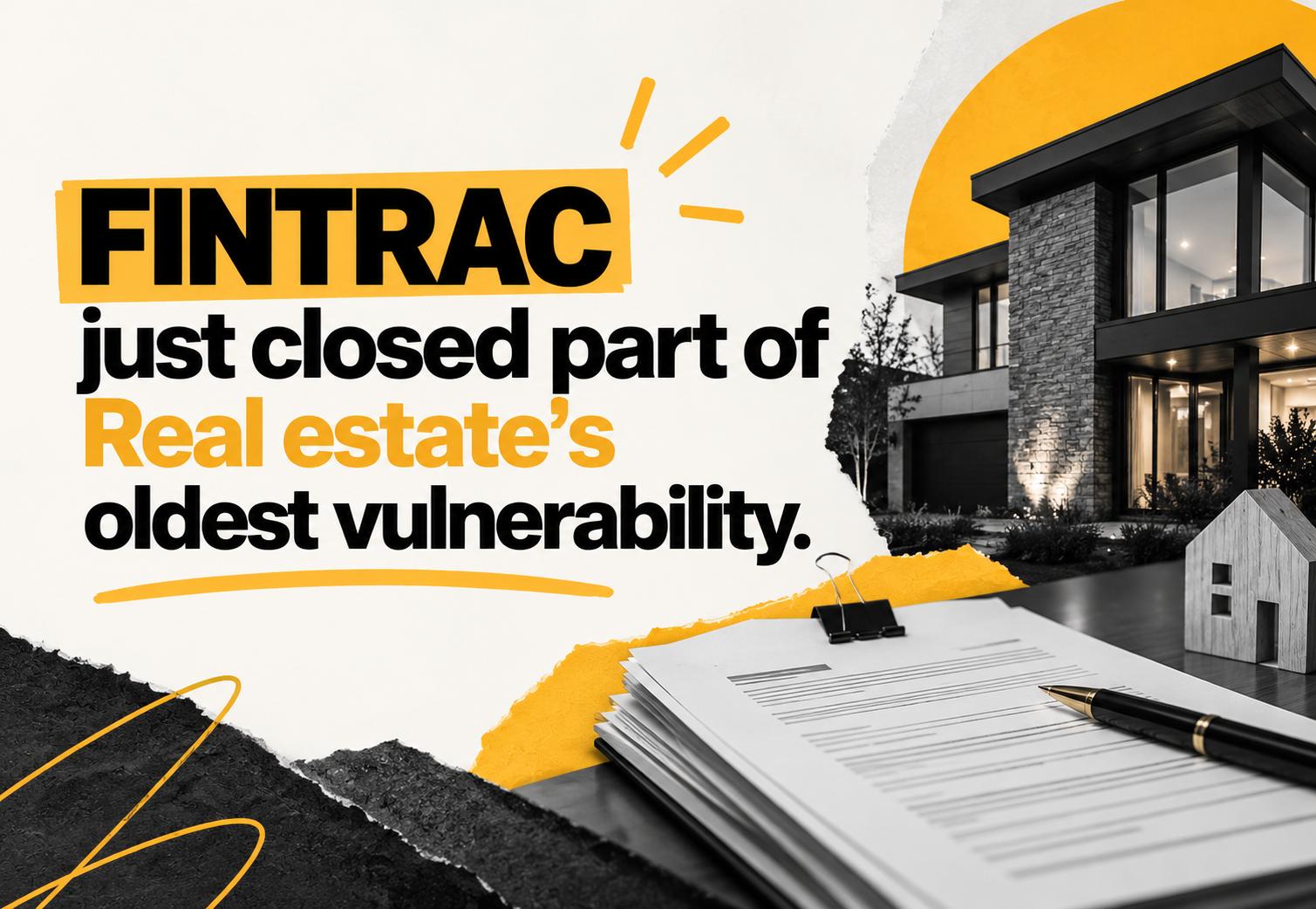 FINTRAC real estate AML compliance graphic highlighting changes addressing money laundering vulnerabilities in Canadian real estate, featuring a property, transaction documents and compliance review imagery